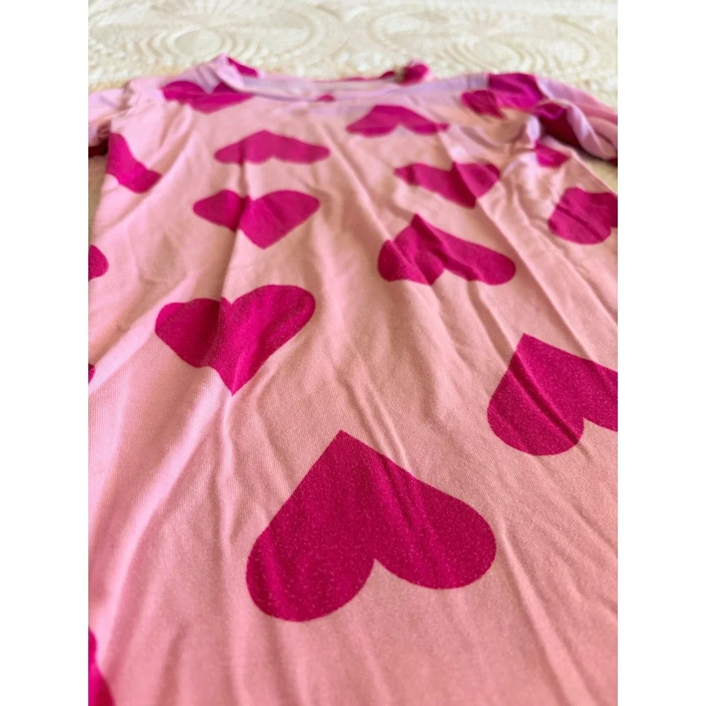 Bums & Roses Bamboo Pajama Set Pink Hearts Long Sleeve Pants 4T